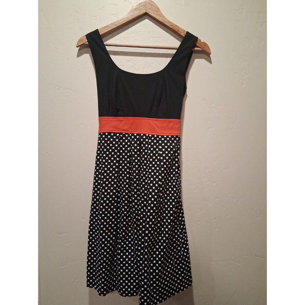 Maurices Size 1/2 Midi Dress 3/4 Black White Polka Dots Tulle Coral Tie ALTERED